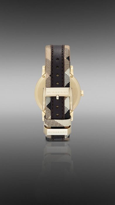 Burberry The City Gold Dial Black Leather Strap Watch for Men - BU9032
