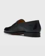 John Lobb Lopez leather and denim penny loafers
