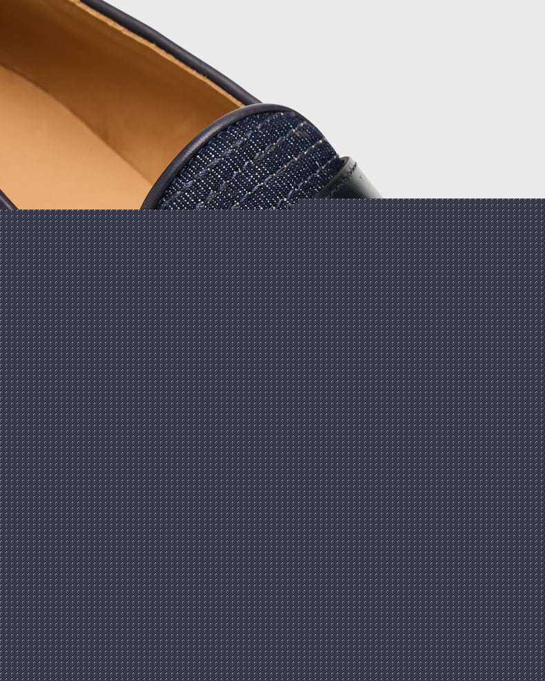 Black loafer with navy textured strap