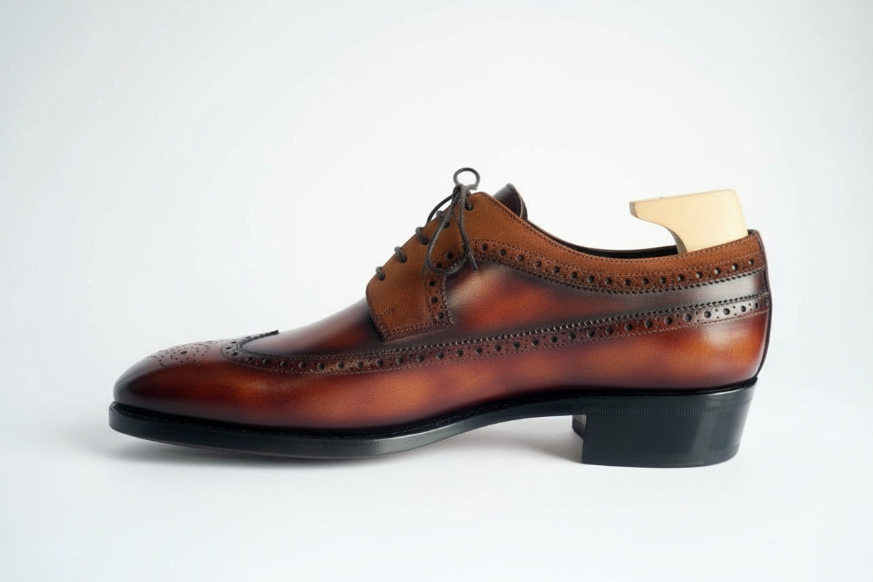 Maison Koly Opulence oxfords Aqua suede and Leather creme brulee patina by maisonkoly.com
