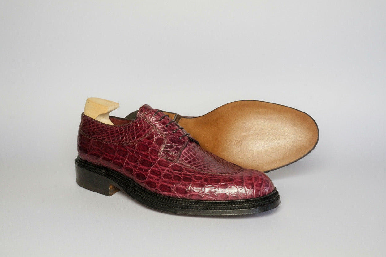 Maison Koly X Bonafe Trilogie triple sole derby Alligator Burgundy by maisonkoly.com