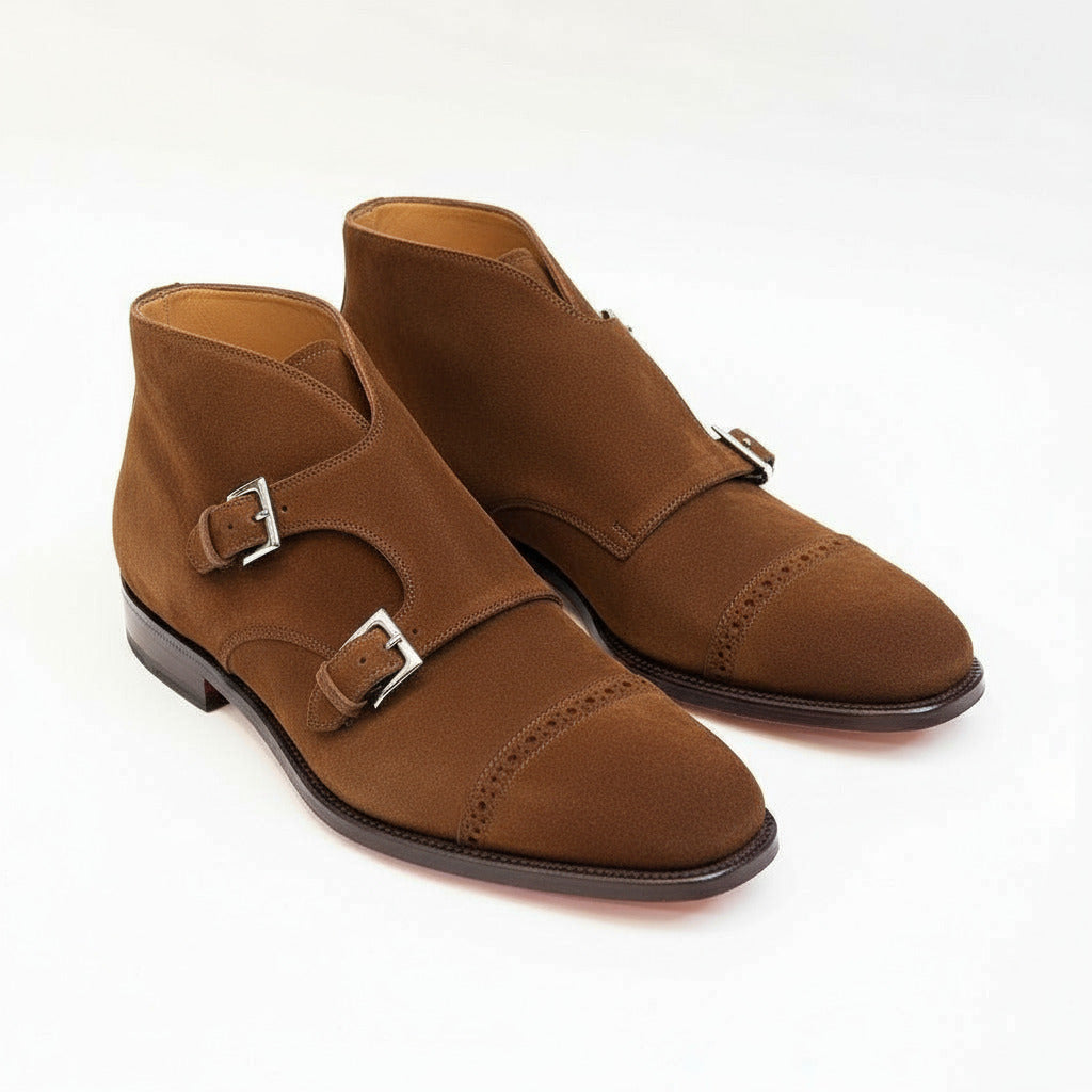 Maison Koly Northampton double monkstrap boots Brown suedee by maisonkoly.com