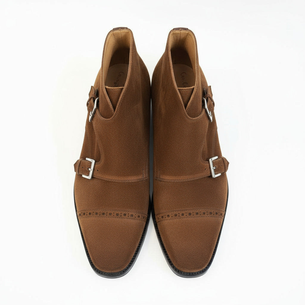 Maison Koly Northampton double monkstrap boots Brown suedee by maisonkoly.com
