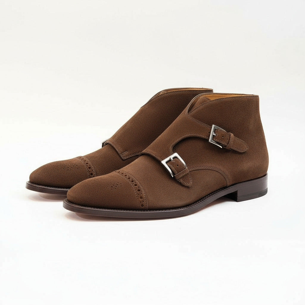 Maison Koly Northampton double monkstrap boots Brown suedee by maisonkoly.com