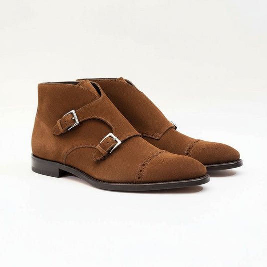 Maison Koly Northampton double monkstrap boots Brown suedee by maisonkoly.com