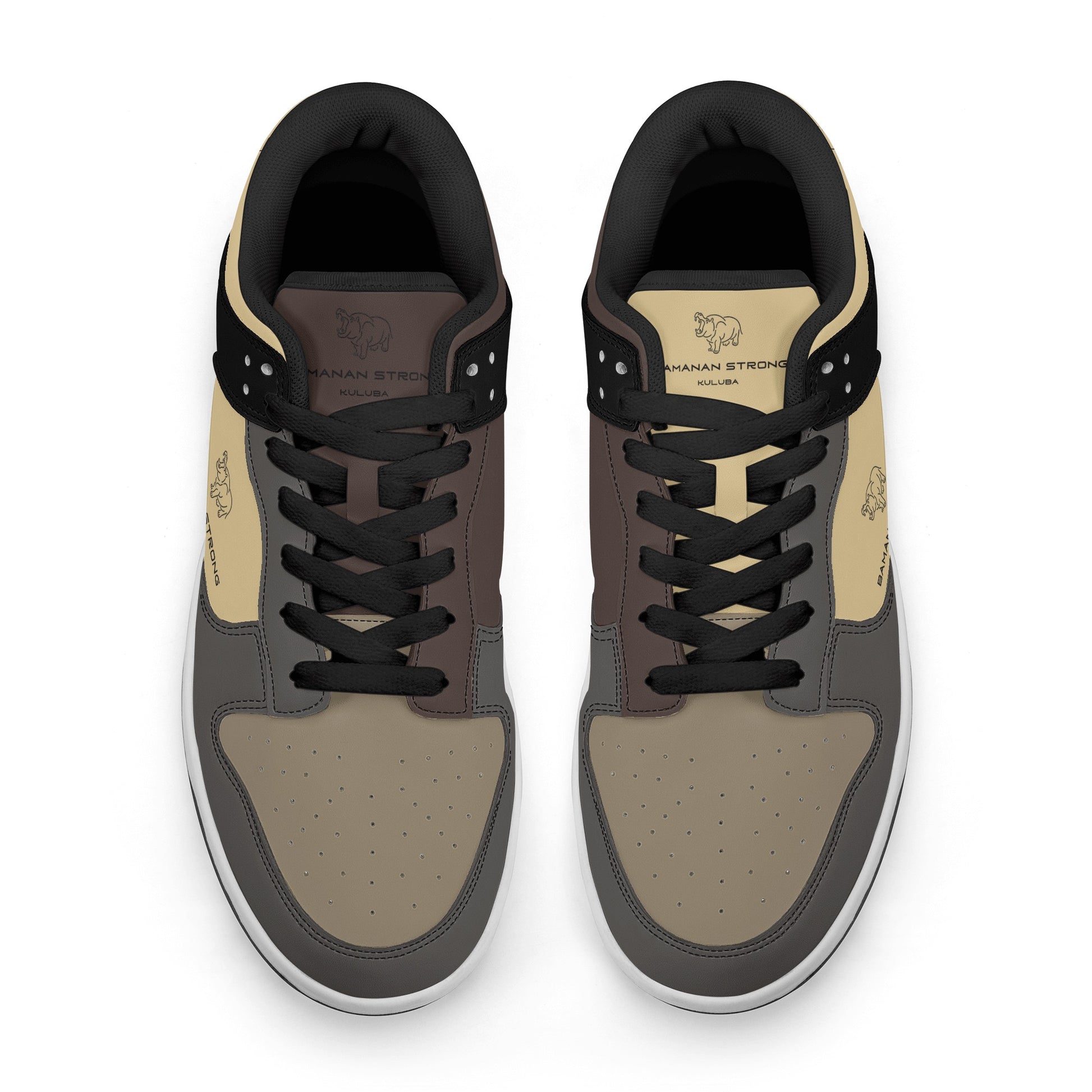 Kuluba Bamanan Strong Ragtime Retro Low Top Leather Sneakers Brown and Cream - maisonkoly.com