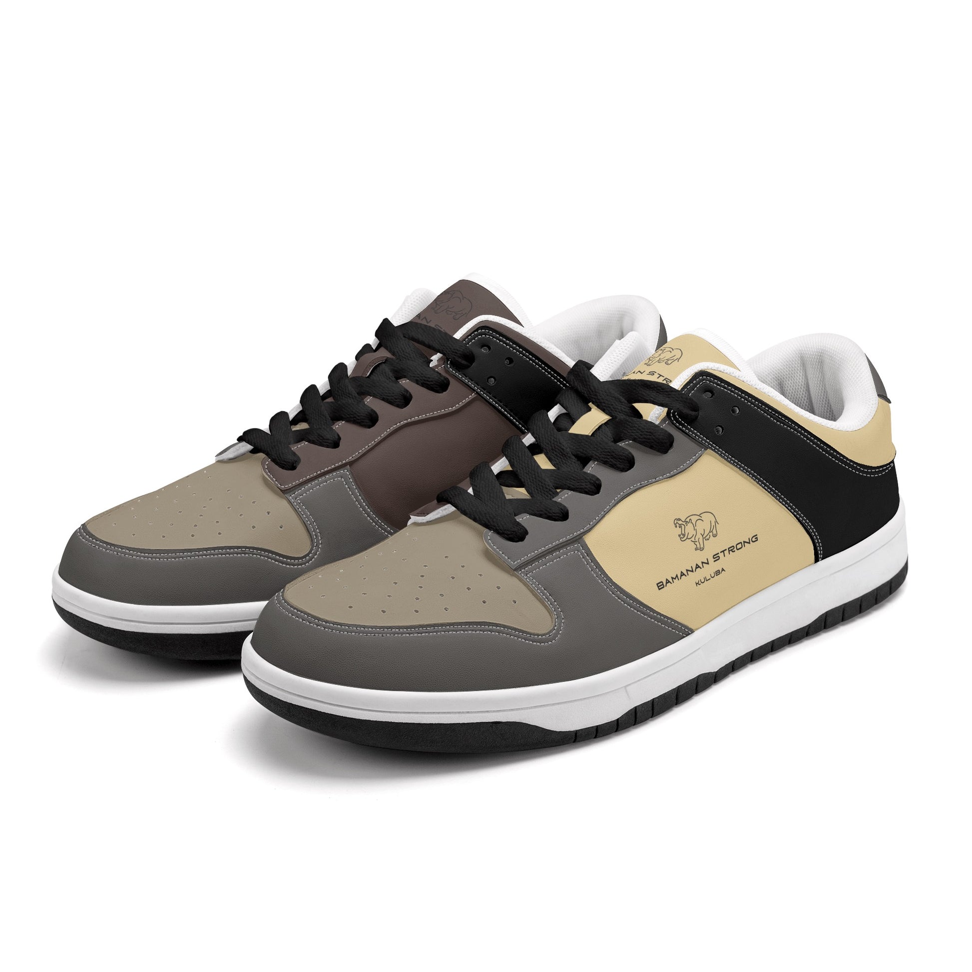 Kuluba Bamanan Strong Ragtime Retro Low Top Leather Sneakers Brown and Cream - maisonkoly.com