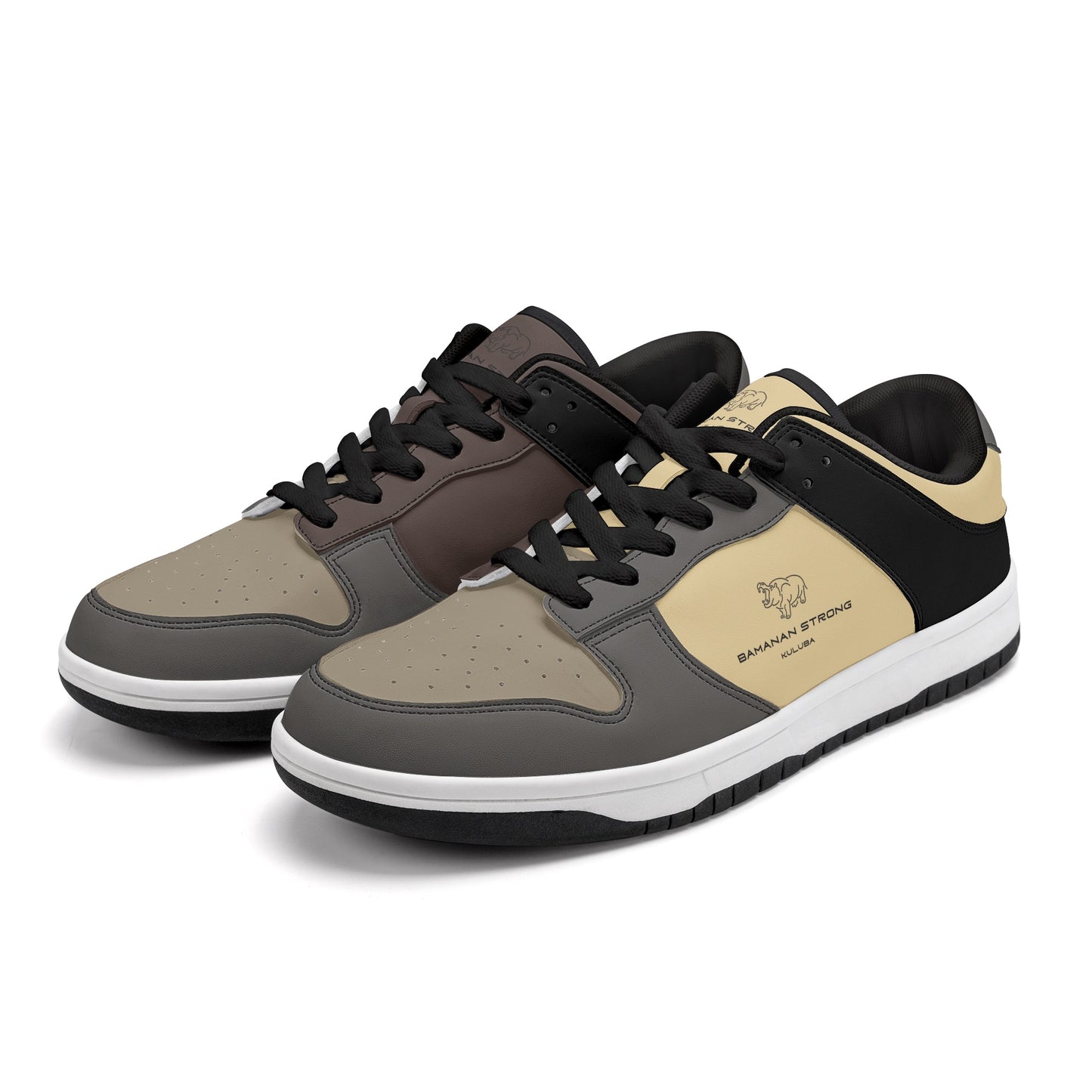 Kuluba Bamanan Strong Ragtime Retro Low Top Leather Sneakers Brown and Cream - maisonkoly.com