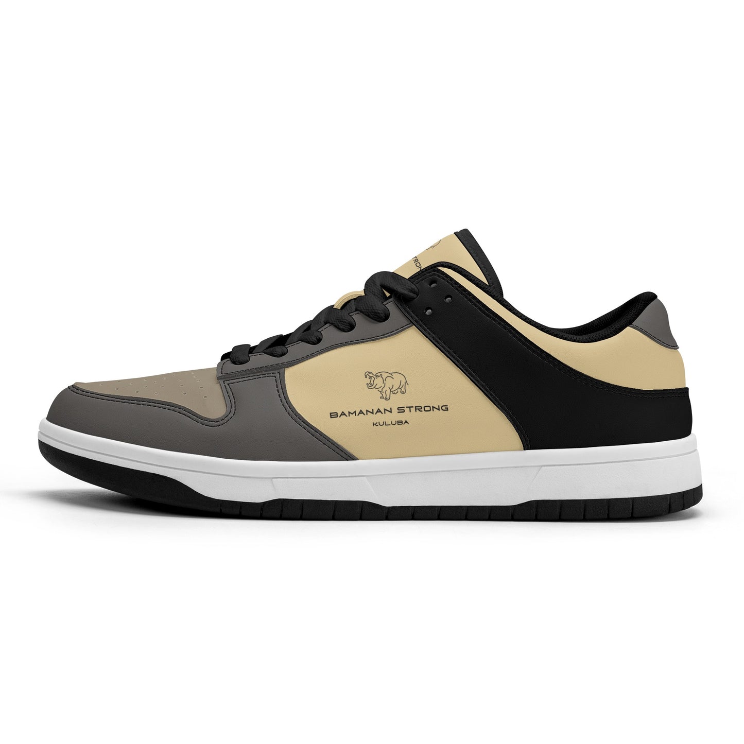 Kuluba Bamanan Strong Ragtime Retro Low Top Leather Sneakers Brown and Cream - maisonkoly.com Black / US5 (EU38)