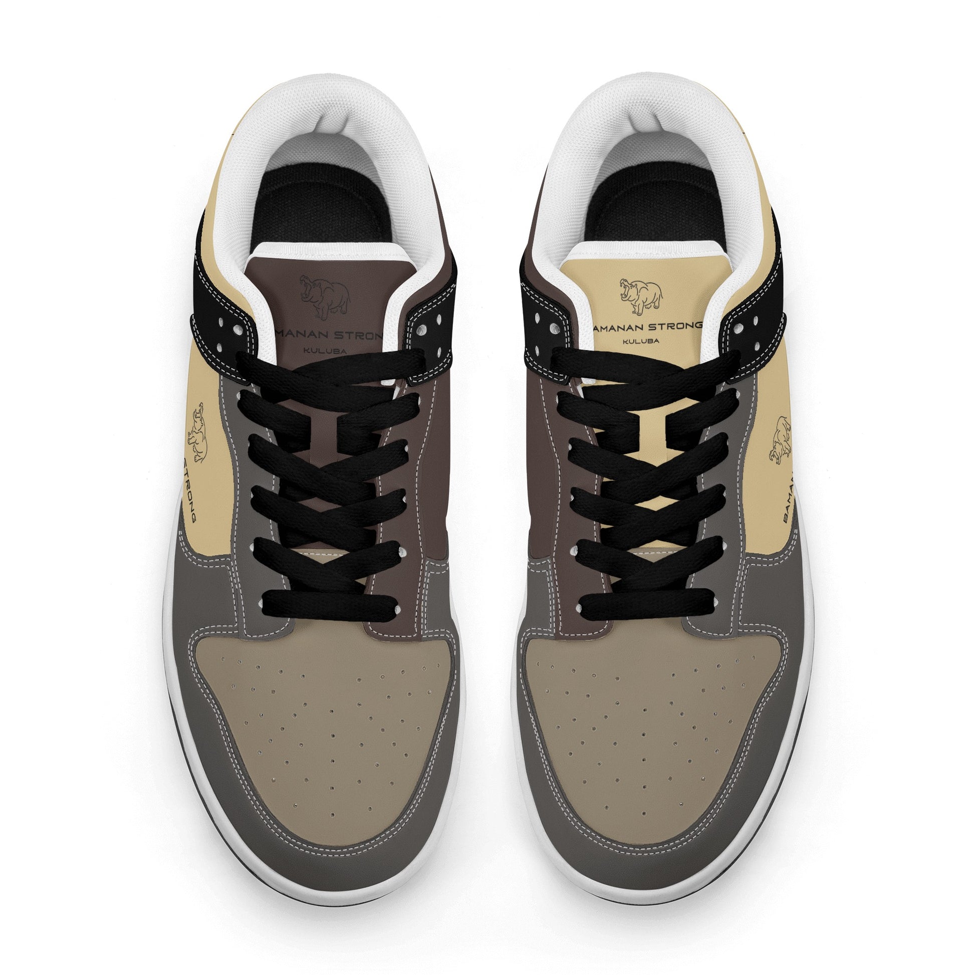 Kuluba Bamanan Strong Ragtime Retro Low Top Leather Sneakers Brown and Cream - maisonkoly.com