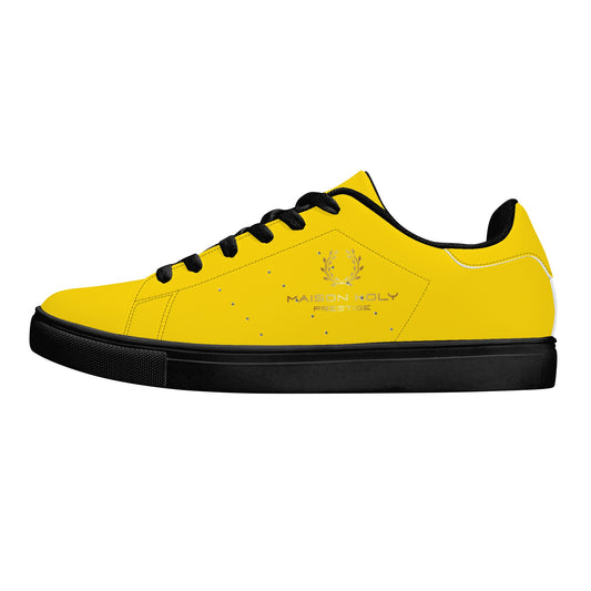 Maison Koly Bafula Bay Low Top Leather Sneakers- Canari Yellow - maisonkoly.com Black / US5 (EU35)