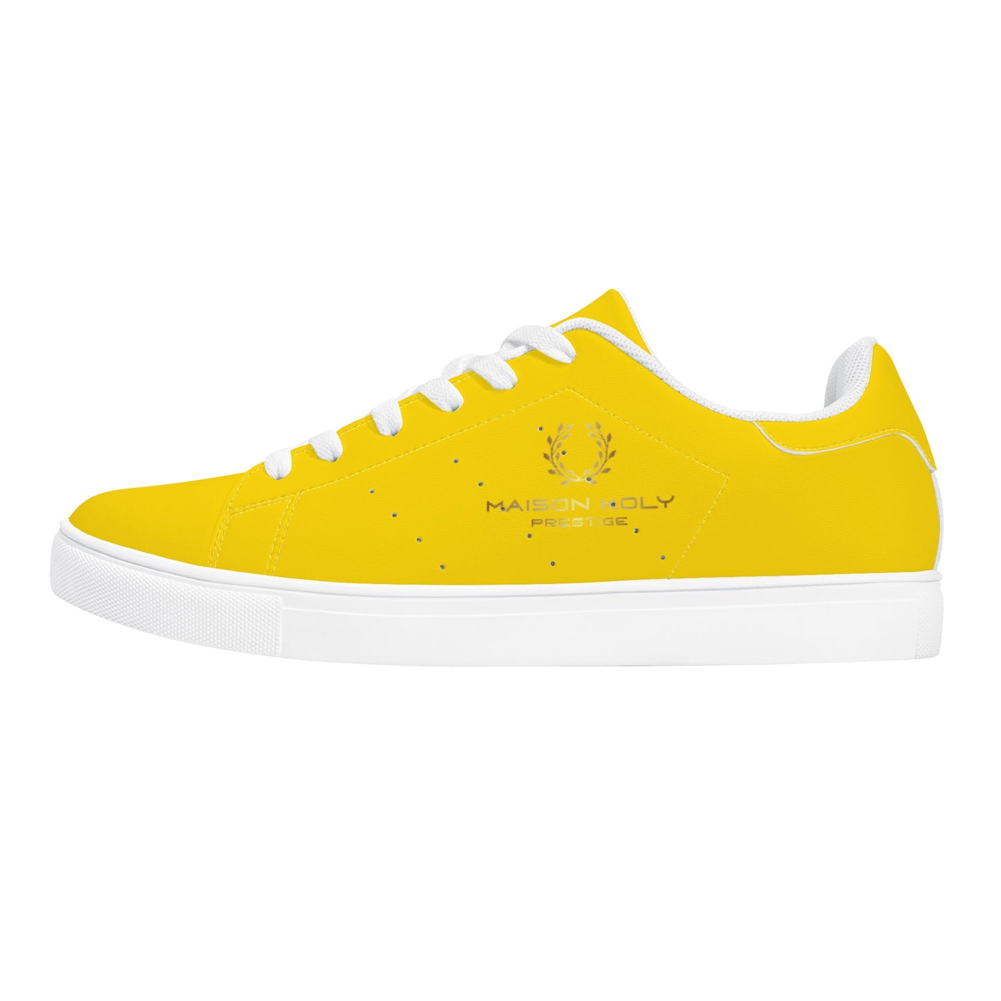 Maison Koly Bafula Bay Low Top Leather Sneakers- Canari Yellow - maisonkoly.com White / US5 (EU35)