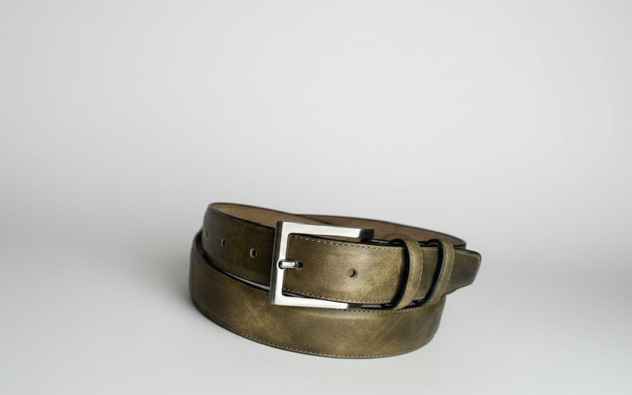 Maison Koly Cavalier Belt Khaki Museum Leather by maisonkoly.com