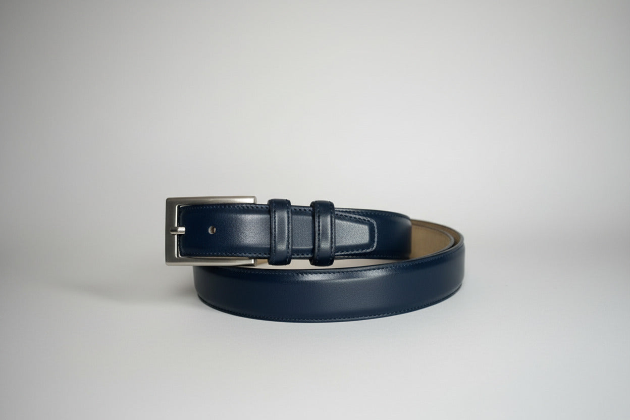 Maison Koly Cavalier Belt Navy Box Calf Leather by maisonkoly.com