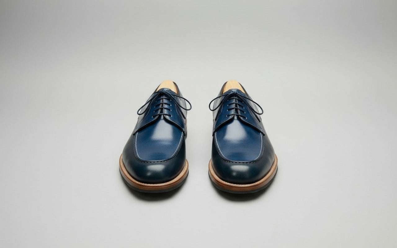 Maison Koly Riviera Derby Navy Cordovan & Ilcea green Museum oxfords by maisonkoly.com