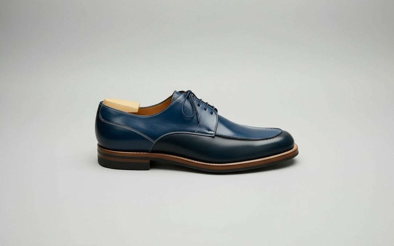 Maison Koly Riviera Derby Navy Cordovan & Ilcea green Museum oxfords by maisonkoly.com