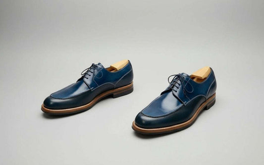 Maison Koly Riviera Derby Navy Cordovan & Ilcea green Museum oxfords by maisonkoly.com