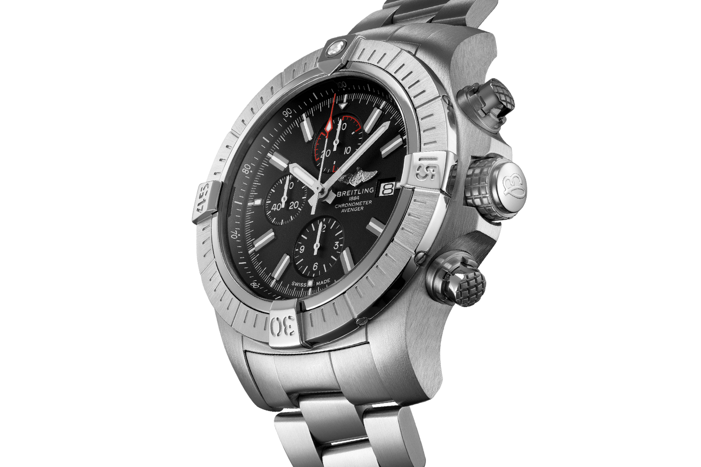 Breitling Super Avenger Chronograph 48 Black Dial Silver Steel Strap Watch for Men - A13375101B1A1