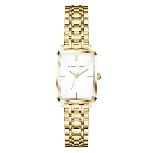 Alfred Sung Octavia White Dial Gold Bracelet Ladies watch by Goodwatch