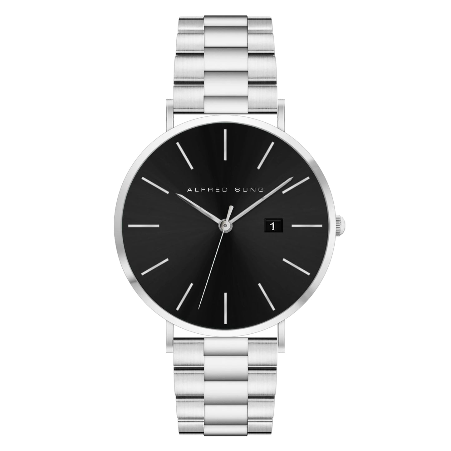 Alfred Sung Metropolitan Date Black Dial Silver Bracelet watch by Goodwatch
