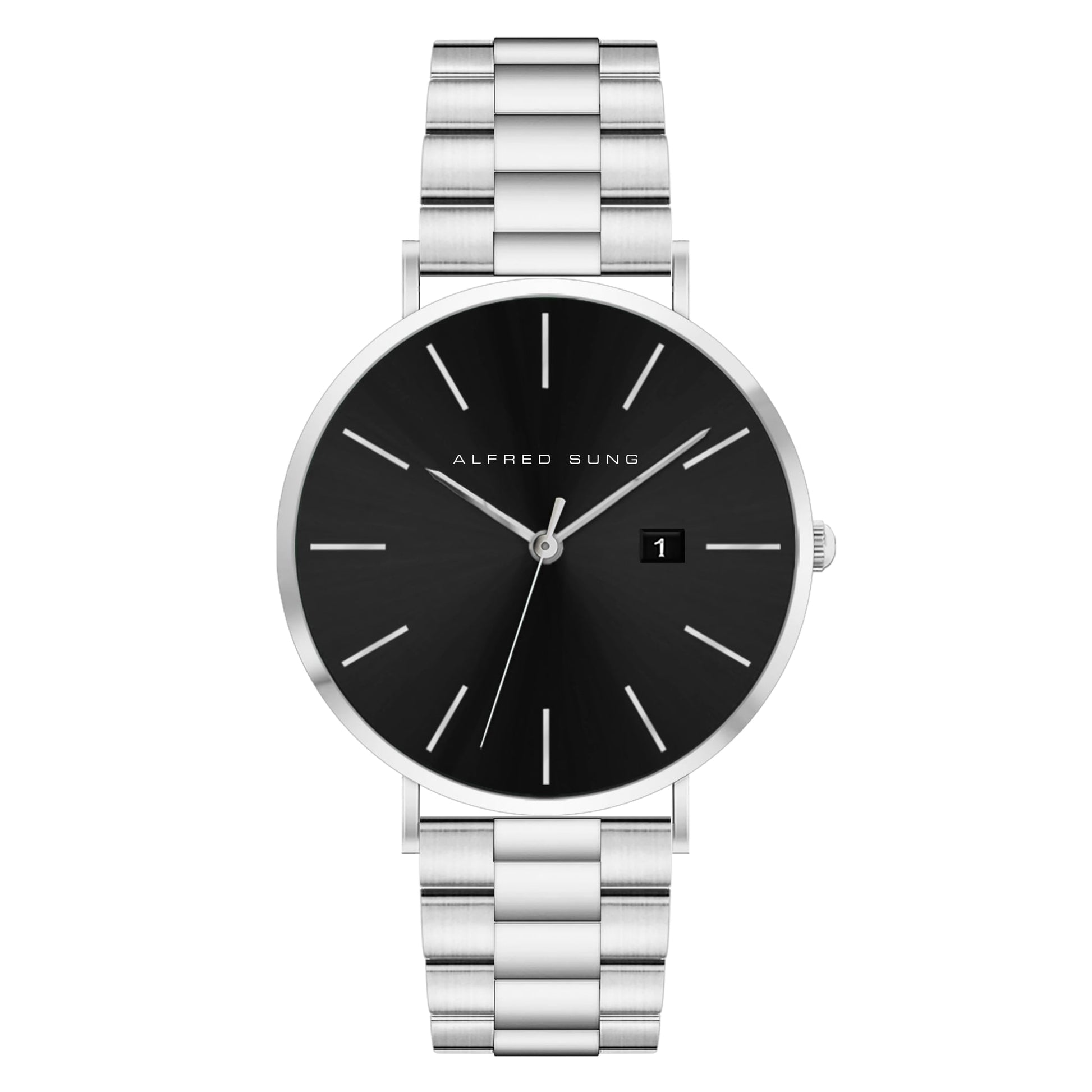Alfred Sung Metropolitan Date Black Dial Silver Bracelet watch by Goodwatch