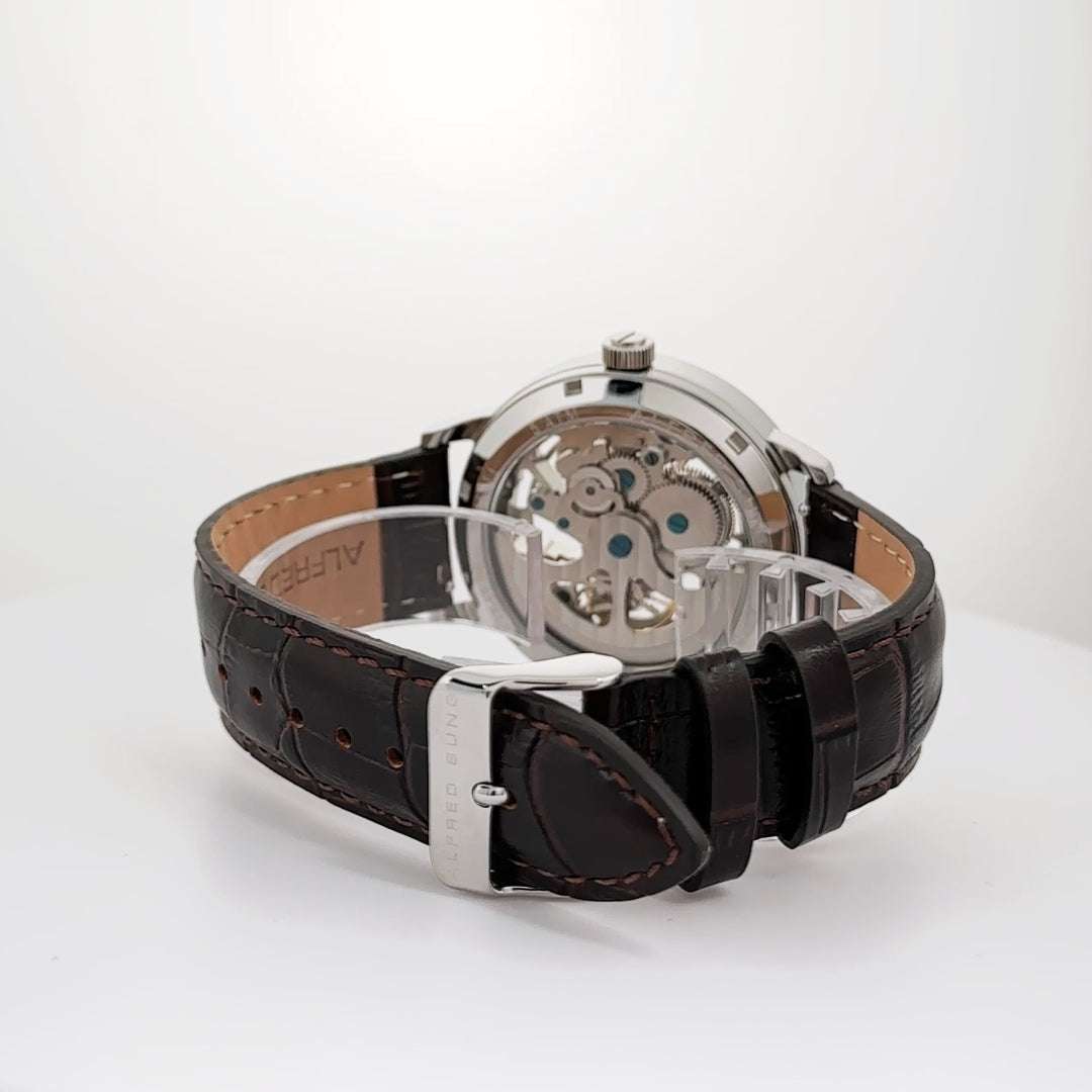 Alfred Sung Automatic III White Skeleton Dial Brown Leather Strap Men's watch by Goodwatch