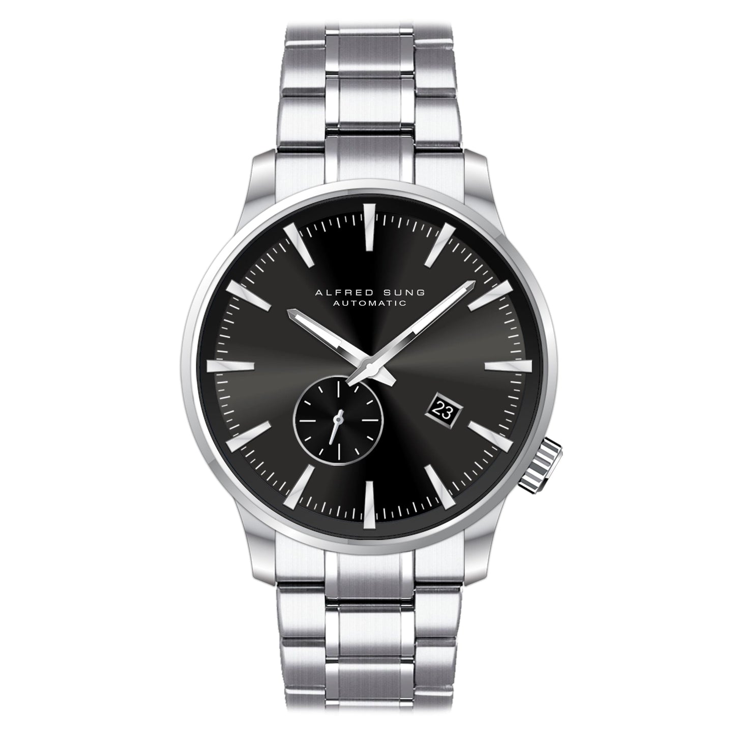 Alfred Sung Automatic II Black Sunray Dial Silver Bracelet Men's watch by Goodwatch