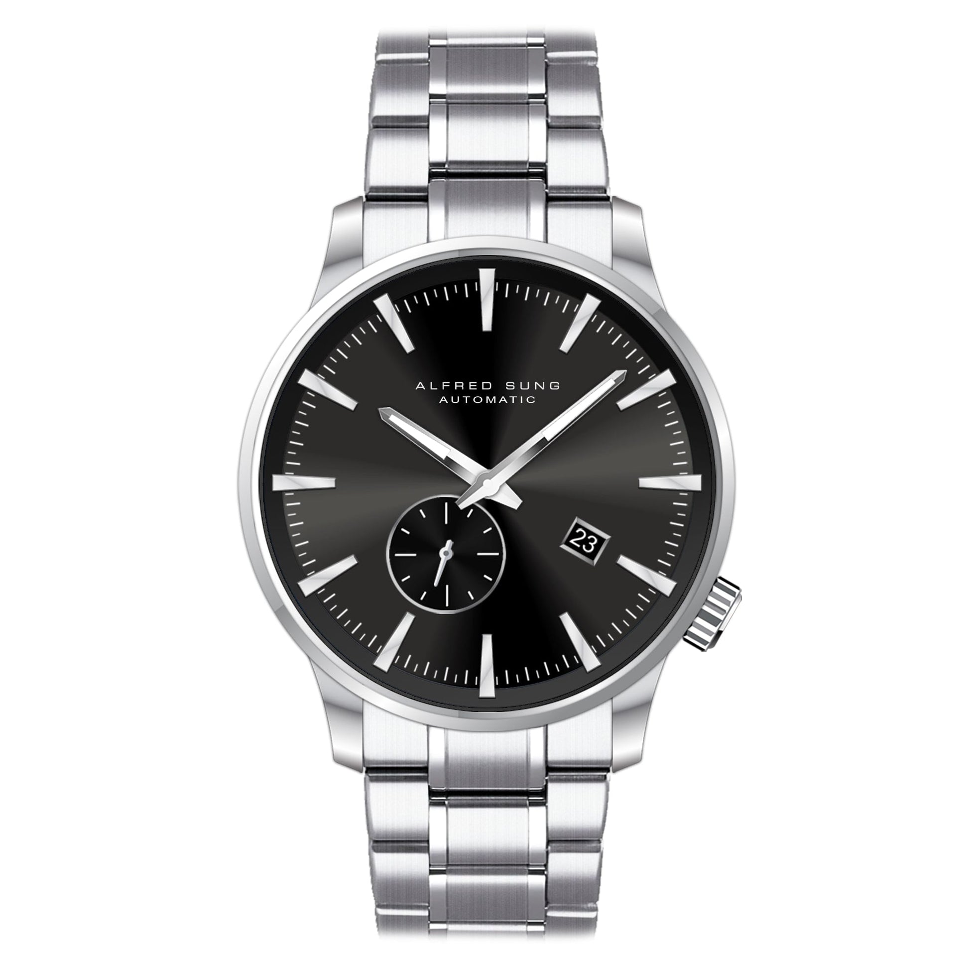 Alfred Sung Automatic II Black Sunray Dial Silver Bracelet Men's watch by Goodwatch