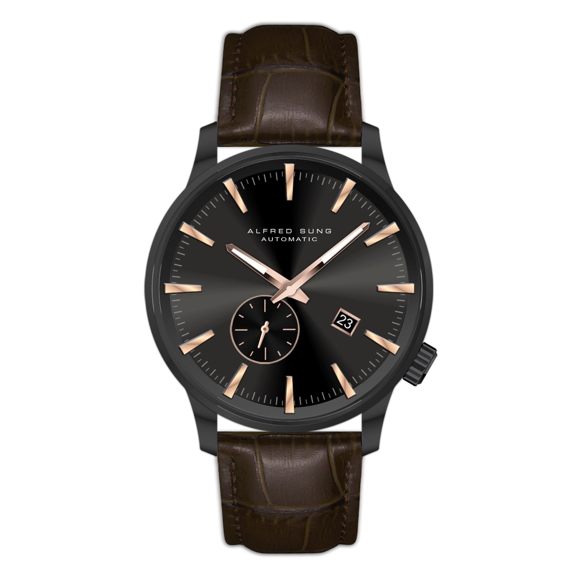 Alfred Sung Automatic II Black Sunray Dial Brown Leather Strap Men's watch by Goodwatch