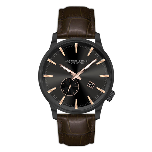 Alfred Sung Automatic II Black Sunray Dial Brown Leather Strap Men's watch by Goodwatch