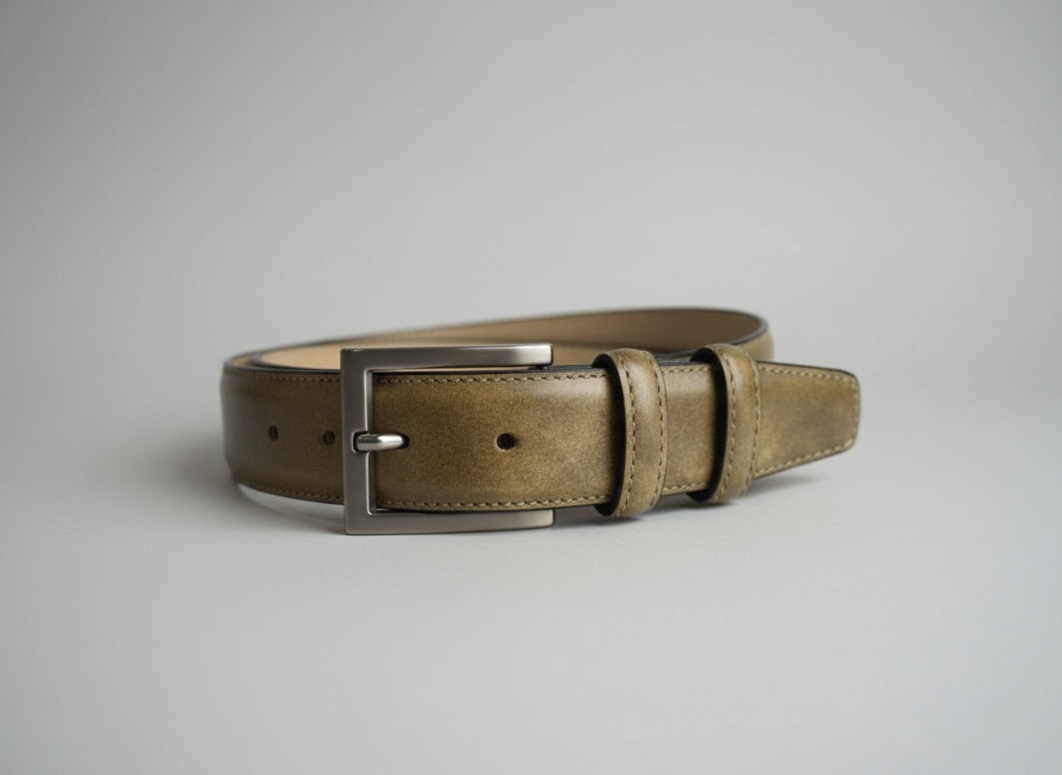 Maison Koly Cavalier Belt Khaki Museum Leather by maisonkoly.com