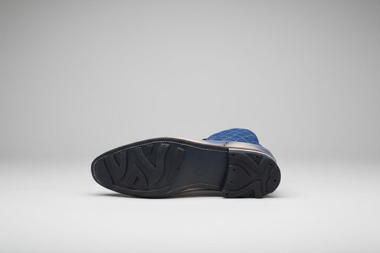 Maison Koly Mont Royal Boots Quilted Denim and Khaki Museum