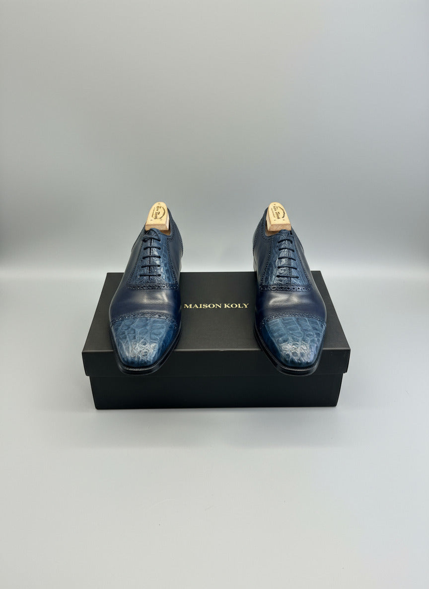 Maison Koly Croxford Presidential Oxfords Deep Blue Museum and Alligator by maisonkoly.com