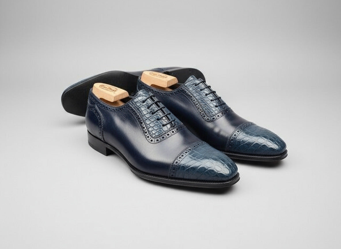 Maison Koly Croxford Presidential Oxfords Deep Blue Museum and Alligator by maisonkoly.com