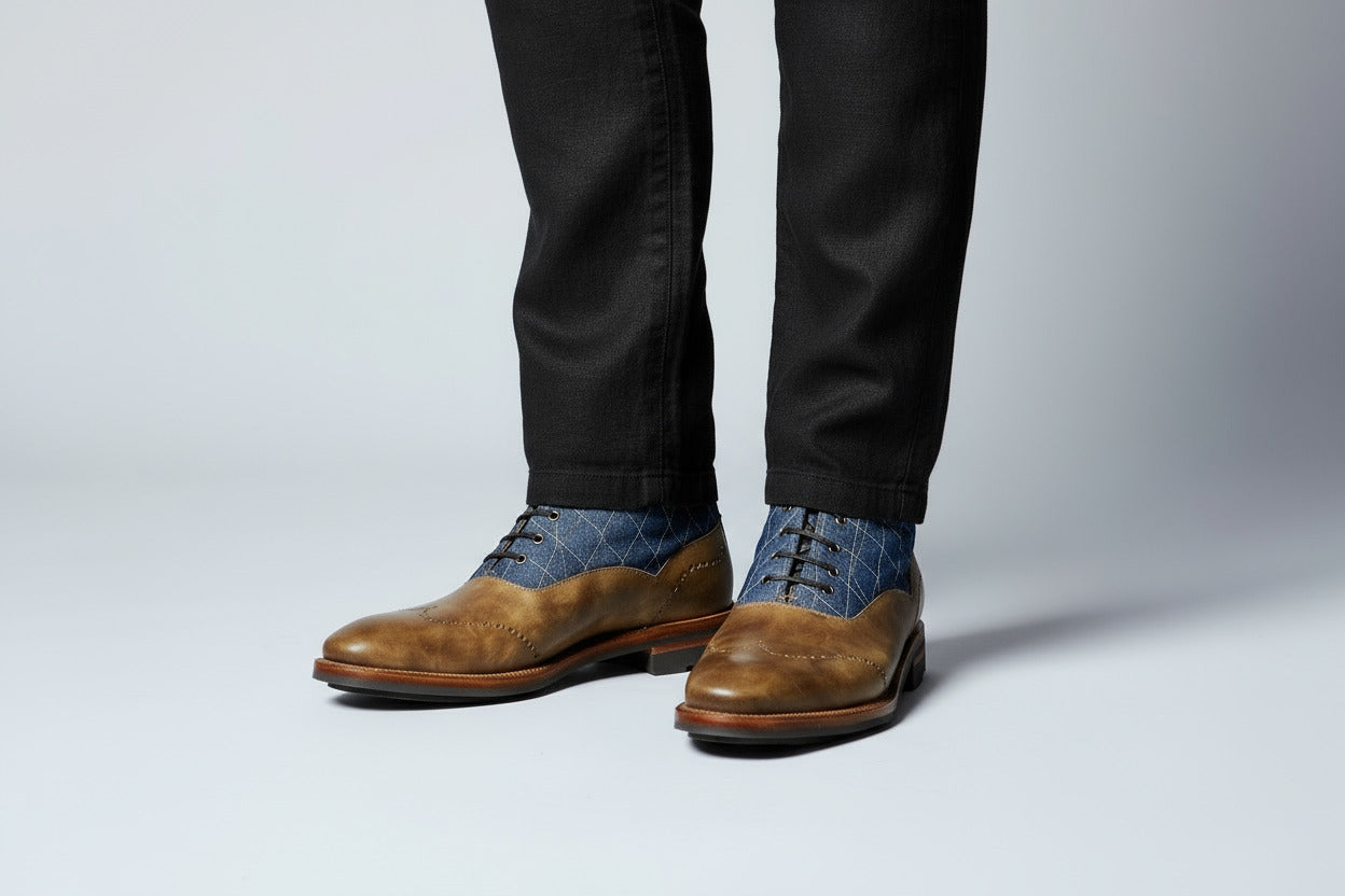 Maison Koly Mont Royal Boots Quilted Denim and Khaki Museum