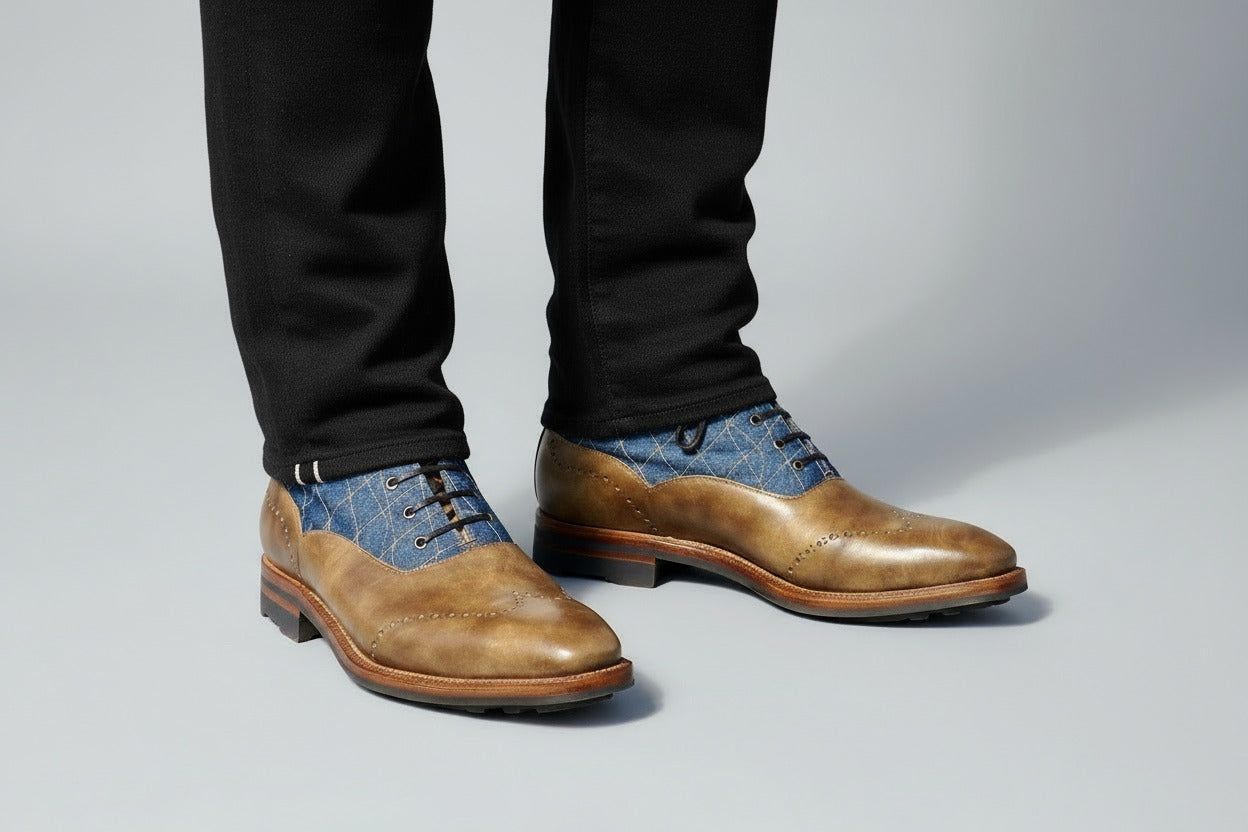 Maison Koly Mont Royal Boots Quilted Denim and Khaki Museum