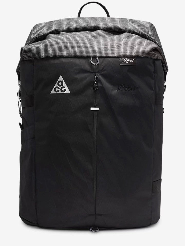 Black backpack with a gray top section on a white background