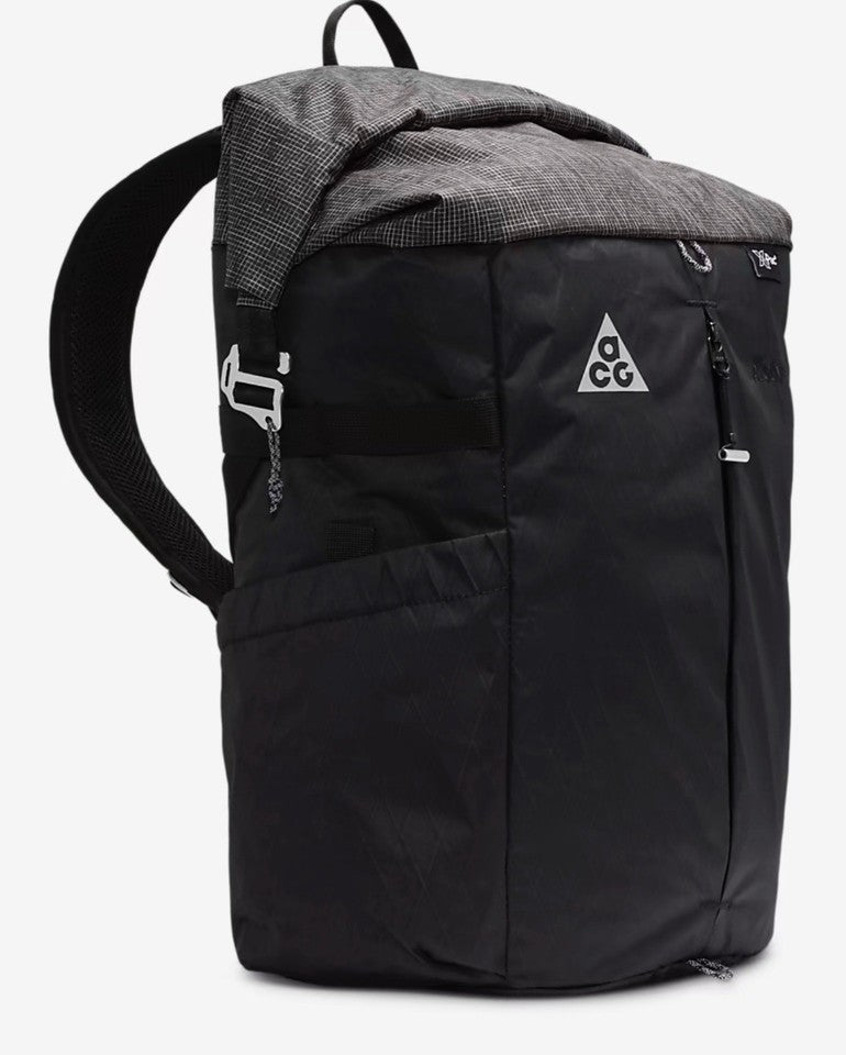 Black backpack with gray top section on a white background