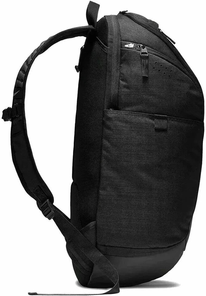 Black backpack on a white background
