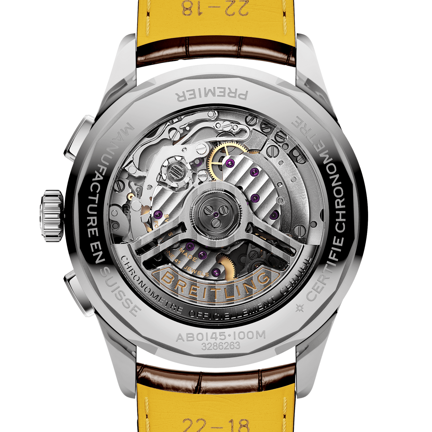 Breitling Premier B01 Chronograph 42 White Dial Brown Leather Strap Watch for Men - AB0145211G1P1