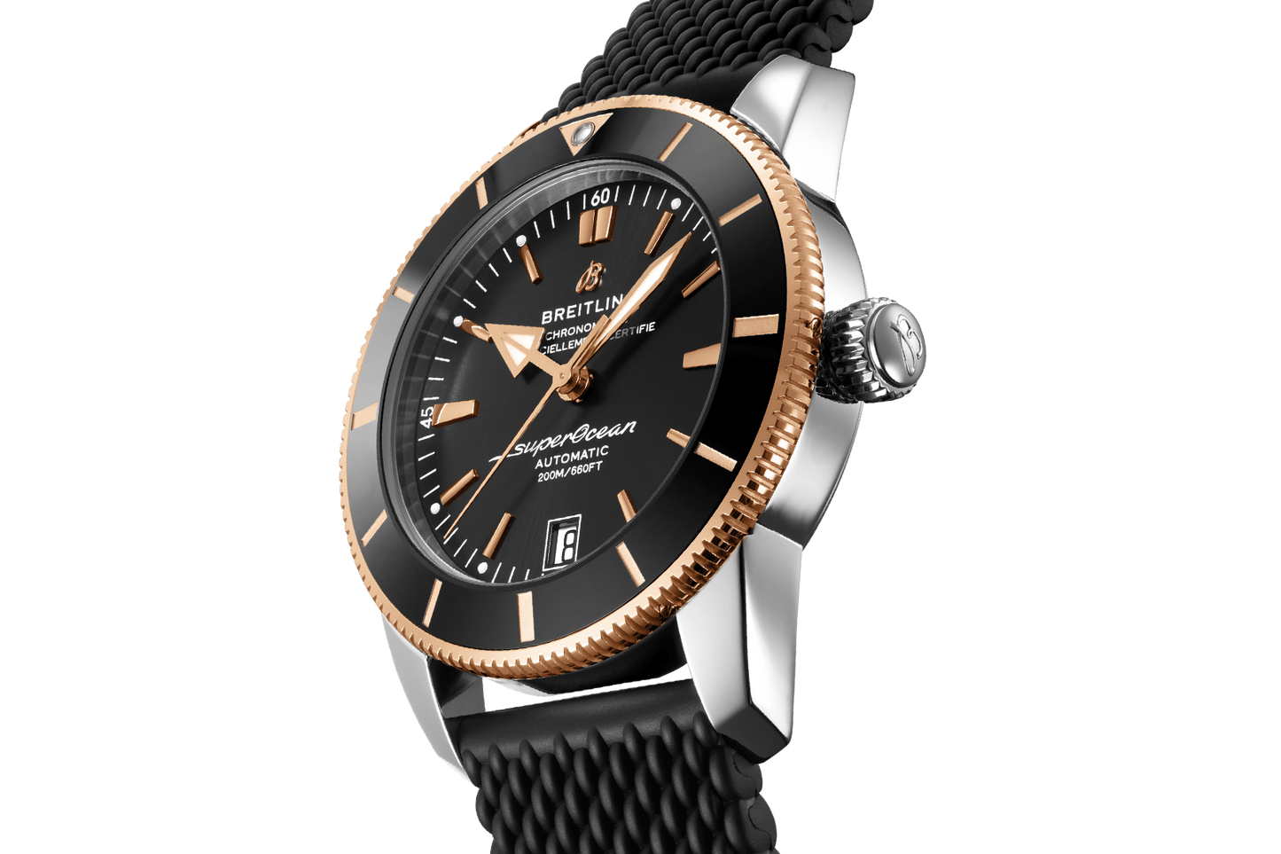 Breitling Superocean Heritage II B20 42mm Black Dial Black Mesh Bracelet Mens Watch - UB2010121B1S1
