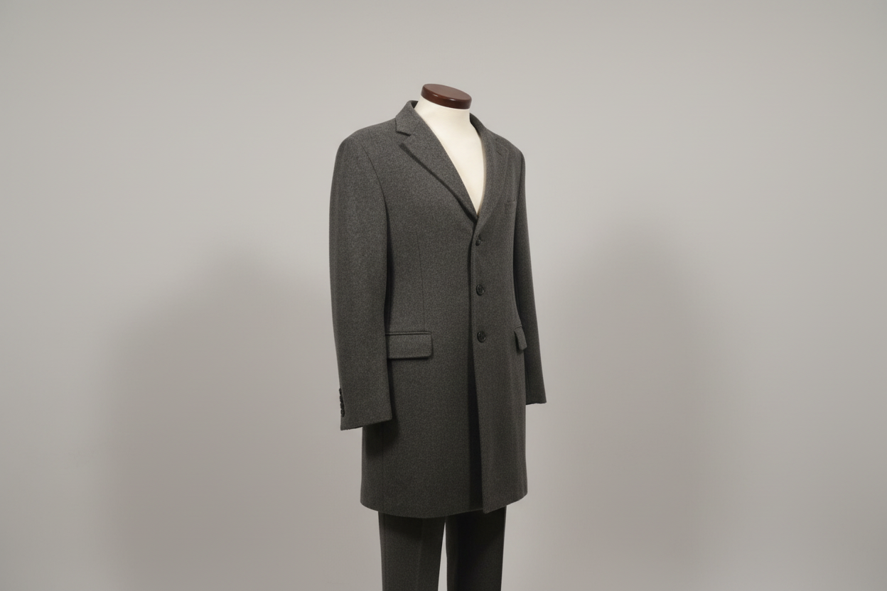 Gray coat on a mannequin against a white background