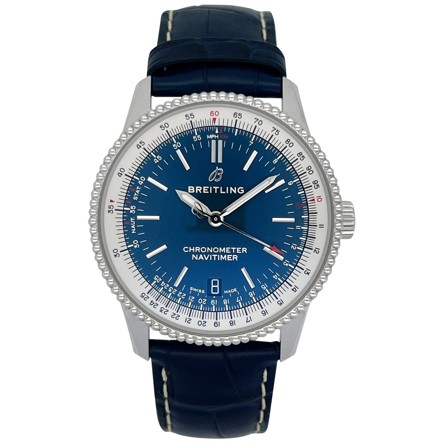 Breitling Navitimer Automatic 38mm Blue Dial Blue Leather Strap Mens Watch - A17325211C1P1