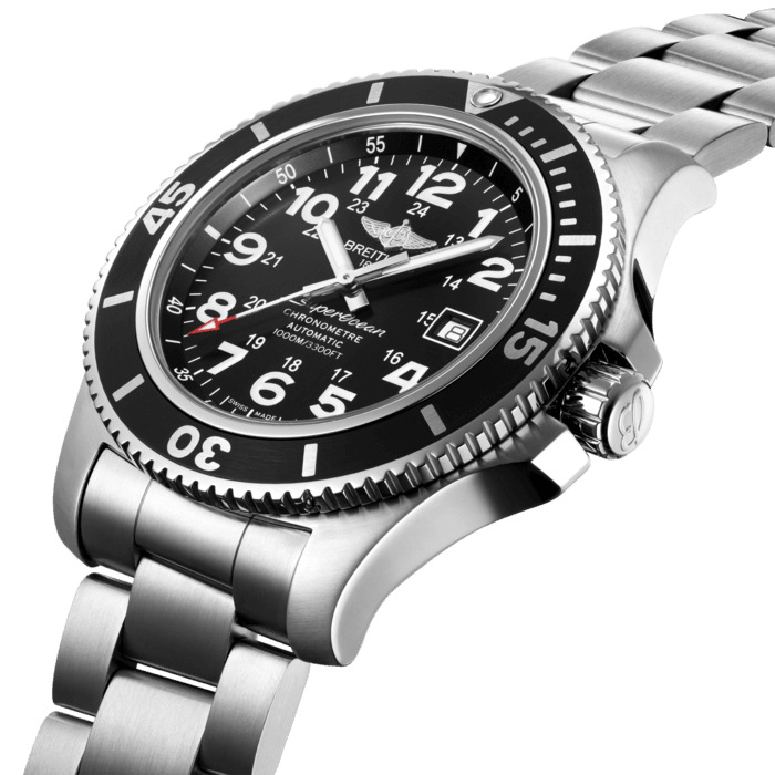 Breitling Superocean II 44mm Black Dial Black Steel Strap Watch for Men - A17392D71B1A1