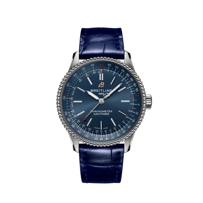 Breitling Navitimer Automatic 35 Blue Dial Blue Leather Strap Watch for Men - A17395161C1P1