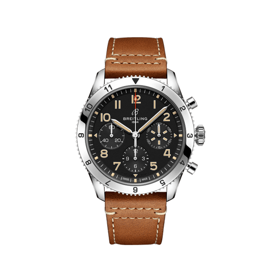 Breitling Avi Chronograph 42 P-51 Mustang Black Dial Brown Leather Strap Watch for Men - A233803A1B1X1
