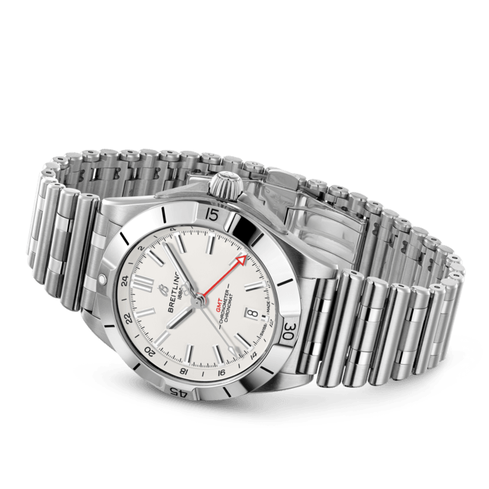 Breitling Chronomat GMT 40 White Dial Silver Steel Strap Watch for Men - A32398101A1A1