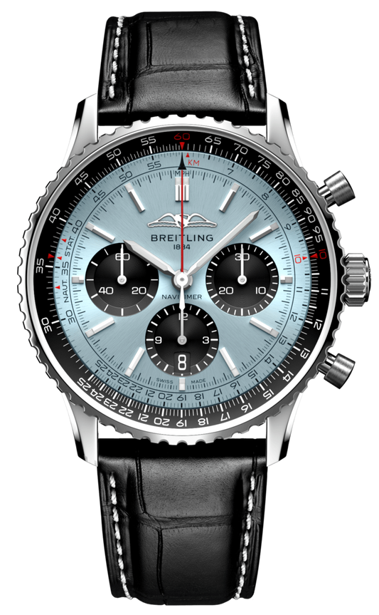 Breitling Navitimer B01 Chronograph 43 Blue Dial Black Leather Strap Watch for Men - AB0138241C1P1