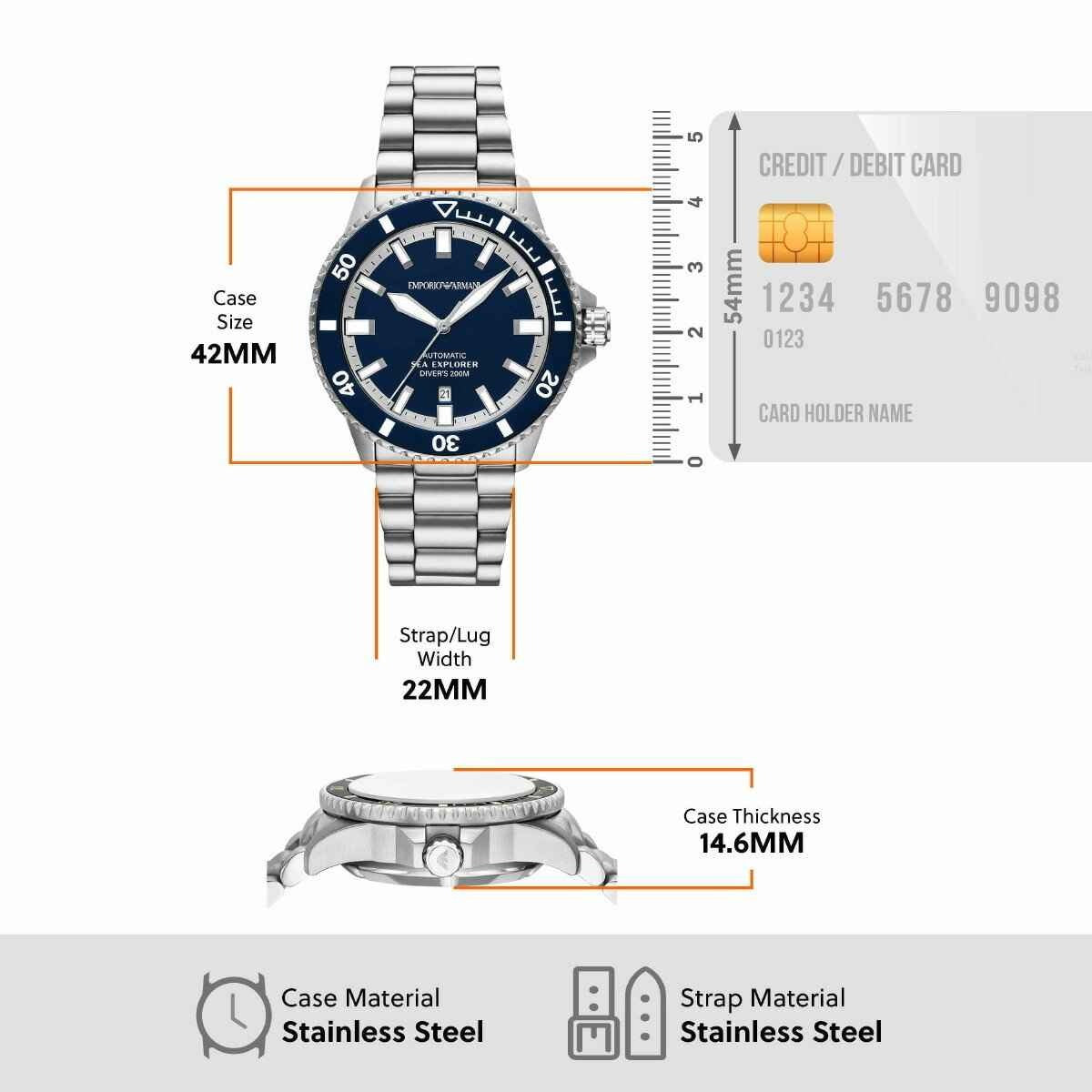 Emporio Armani Sea Explorer Blue Dial Silver Steel Strap Watch for Men - AR60087