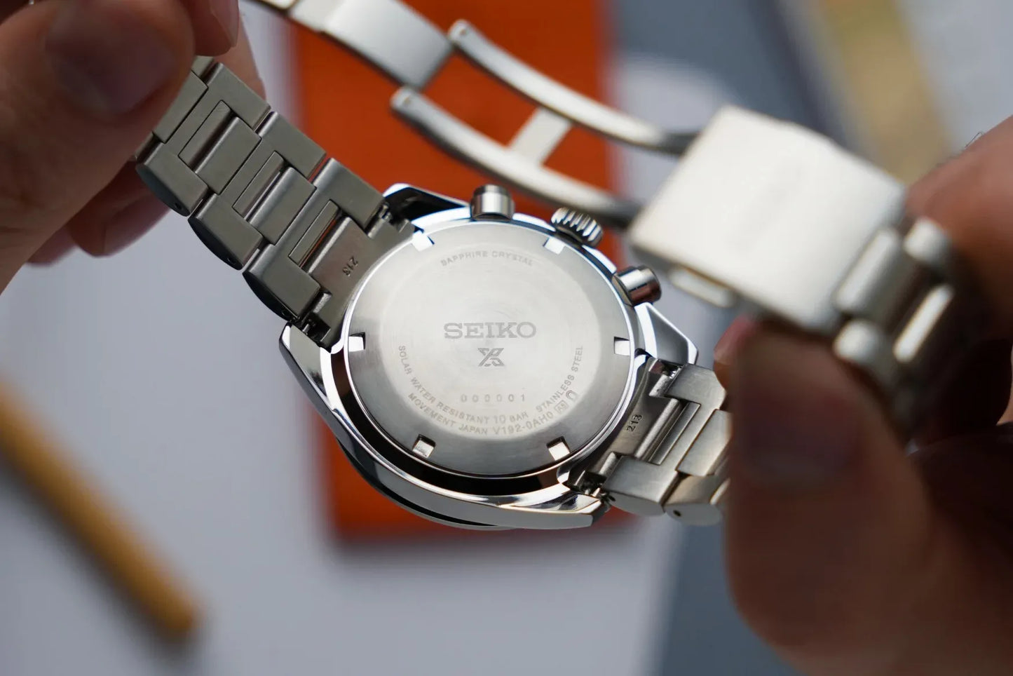 Seiko Prospex Solar Chronograph 1969 Re-interpretation Orange Dial Silver Steel Strap Watch for Men - SSC947